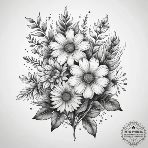 Tattoo sketch a bouquet of wildflowers, varie... - эскиз тату (№1753825260_0, 29.07.2025 21:41) — tattoo-photo.ru