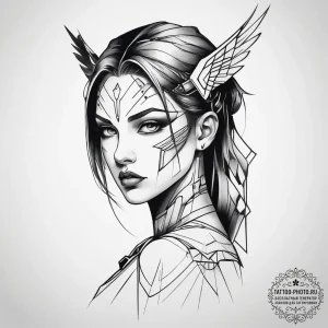 Cyberpunk valkyrie, artistic tattoo sketch, b... - эскиз тату (№1753825452_0, 29.07.2025 21:44) — tattoo-photo.ru