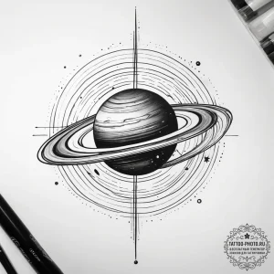 Saturn (planet), ink illustration for tattoo,... - эскиз тату (№1753828328_0, 29.07.2025 22:32) — tattoo-photo.ru