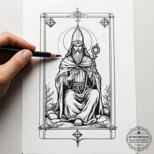 A tarot card (e.g., the fool, the hermit, the... - эскиз тату (№1753830868_0, 29.07.2025 23:14) — tattoo-photo.ru