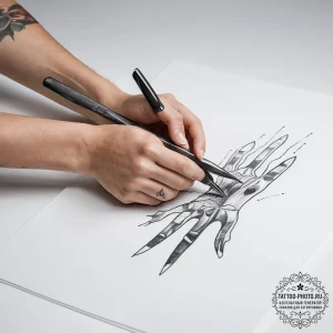 A shot of a person's hands, worn and callouse... - эскиз тату (№1753831450_0, 29.07.2025 23:24) — tattoo-photo.ru