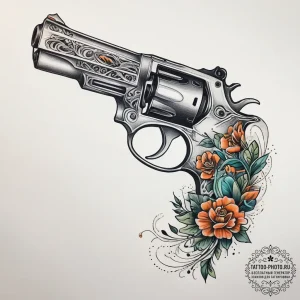 Pistol, tattoo sketch design, fine lines, del... - эскиз тату (№1753831642_0, 29.07.2025 23:27) — tattoo-photo.ru