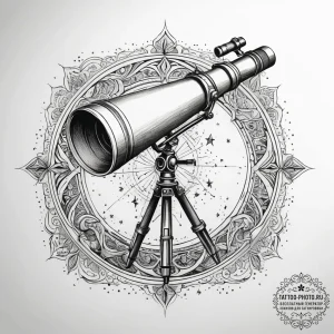 A telescope pointing at the stars, concept ar... - эскиз тату (№1753865790_0, 30.07.2025 08:56) — tattoo-photo.ru