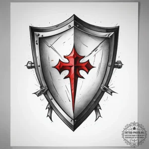 Tattoo sketch a knight's shield with battle d... - эскиз тату (№1753865988_0, 30.07.2025 08:59) — tattoo-photo.ru