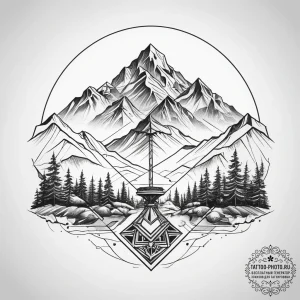 The view from a cable car ascending a snowy m... - эскиз тату (№1753866934_0, 30.07.2025 09:15) — tattoo-photo.ru