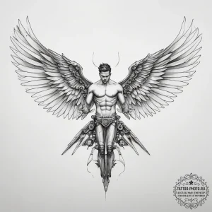 Icarus with mechanical wings - эскиз тату (№1753868869_0, 30.07.2025 09:47) — tattoo-photo.ru