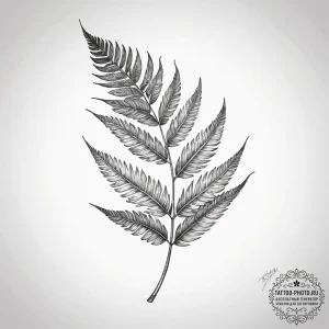 Tattoo design a single fern leaf, symbolizing... - эскиз тату (№1753872588_0, 30.07.2025 10:49) — tattoo-photo.ru