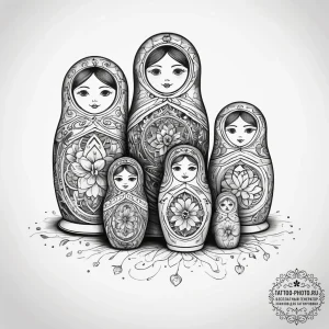 Tattoo sketch a set of nesting dolls, each re... - эскиз тату (№1753875146_0, 30.07.2025 11:32) — tattoo-photo.ru