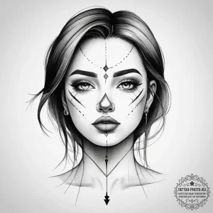Face, tattoo flash sheet design, on a clean w... - эскиз тату (№1753884704_0, 30.07.2025 14:11) — tattoo-photo.ru