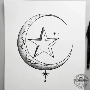 Tattoo design a crescent moon with a smaller... - эскиз тату (№1753884900_0, 30.07.2025 14:15) — tattoo-photo.ru