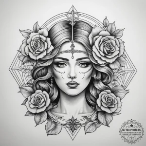 Art nouveau aphrodite, tattoo drawing outline... - эскиз тату (№1753885091_0, 30.07.2025 14:18) — tattoo-photo.ru