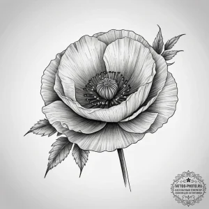 Tattoo sketch a single poppy in bloom its pet... - эскиз тату (№1753889010_0, 30.07.2025 15:23) — tattoo-photo.ru