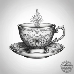 Tattoo sketch a stylized teacup with a whimsi... - эскиз тату (№1753889599_0, 30.07.2025 15:33) — tattoo-photo.ru