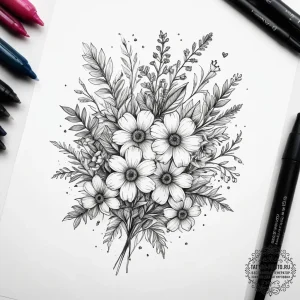 Tattoo design a small bouquet of wildflowers,... - эскиз тату (№1753890576_0, 30.07.2025 15:49) — tattoo-photo.ru