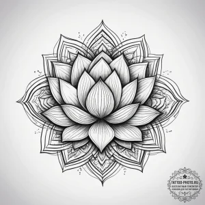 Tattoo sketch a blooming lotus flower with su... - эскиз тату (№1753890963_0, 30.07.2025 15:56) — tattoo-photo.ru