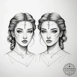 Tattoo sketch gemini twins, each representing... - эскиз тату (№1753891159_0, 30.07.2025 15:59) — tattoo-photo.ru