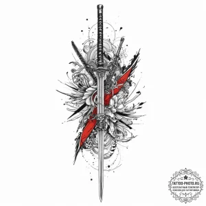 Katana, tattoo drawing outline, trash polka t... - эскиз тату (№1753891948_0, 30.07.2025 16:12) — tattoo-photo.ru