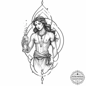 Tattoo sketch aquarius's water-bearer with a... - эскиз тату (№1753892532_0, 30.07.2025 16:22) — tattoo-photo.ru