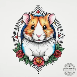 Hamster, artistic tattoo sketch, old school t... - эскиз тату (№1753894144_0, 30.07.2025 16:49) — tattoo-photo.ru
