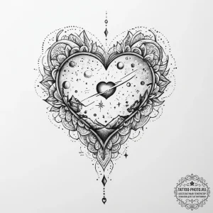 Tattoo sketch a heart with subtle celestial b... - эскиз тату (№1753895343_0, 30.07.2025 17:09) — tattoo-photo.ru