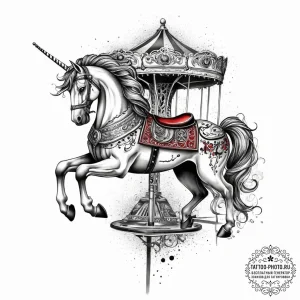 Carousel horse, tattoo sketch design, on a cl... - эскиз тату (№1753896571_0, 30.07.2025 17:29) — tattoo-photo.ru