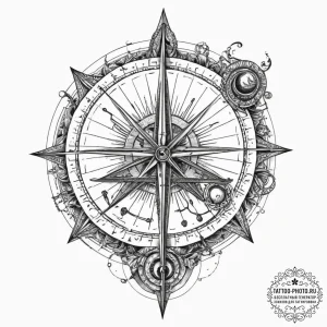 A sundial, tattoo flash sheet design, detaile... - эскиз тату (№1753896767_0, 30.07.2025 17:32) — tattoo-photo.ru