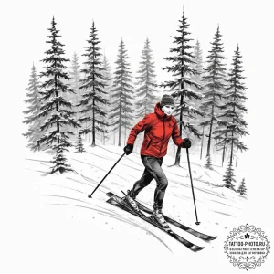 A person cross-country skiing through a silen... - эскиз тату (№1753897765_0, 30.07.2025 17:49) — tattoo-photo.ru