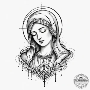 Mother of god, artistic tattoo sketch, on a c... - эскиз тату (№1753899171_0, 30.07.2025 18:12) — tattoo-photo.ru