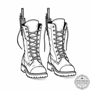 Tattoo design a pair of combat boots standing... - эскиз тату (№1753899773_0, 30.07.2025 18:22) — tattoo-photo.ru