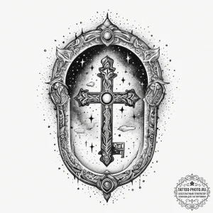 A key unlocking a galaxy in a keyhole, concep... - эскиз тату (№1753902551_0, 30.07.2025 19:09) — tattoo-photo.ru