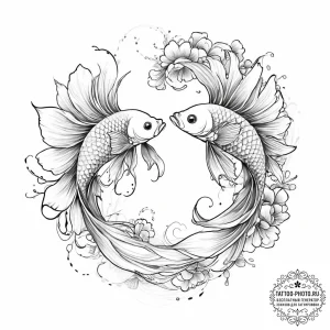 Two fighting fish (siamese fighting fish), ta... - эскиз тату (№1753904531_0, 30.07.2025 19:42) — tattoo-photo.ru