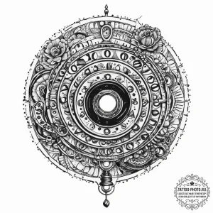 A close-up of a vintage telephone's rotary di... - эскиз тату (№1753905128_0, 30.07.2025 19:52) — tattoo-photo.ru