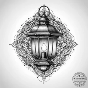 An antique lantern casting long shadows, arti... - эскиз тату (№1753906312_0, 30.07.2025 20:11) — tattoo-photo.ru