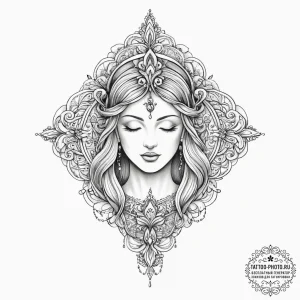 Icon of god mothers, tattoo line art, black o... - эскиз тату (№1753906514_0, 30.07.2025 20:15) — tattoo-photo.ru