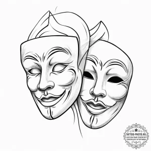 Theater masks (comedy and tragedy) (is there,... - эскиз тату (№1753907494_0, 30.07.2025 20:31) — tattoo-photo.ru