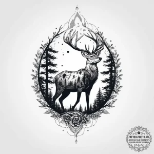Tattoo sketch a forest silhouette with an ani... - эскиз тату (№1753909672_0, 30.07.2025 21:07) — tattoo-photo.ru