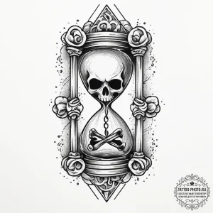 Hourglass with skulls instead of sand, tattoo... - эскиз тату (№1753910270_0, 30.07.2025 21:17) — tattoo-photo.ru