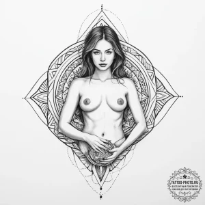 Tattoo sketch: a mother figure (perhaps mokos... - эскиз тату (№1753915422_0, 30.07.2025 22:43) — tattoo-photo.ru