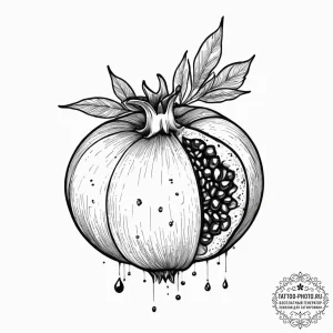 A close-up of a pomegranate, with its seeds e... - эскиз тату (№1753915817_0, 30.07.2025 22:50) — tattoo-photo.ru