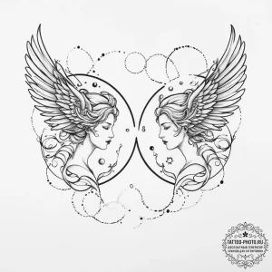 Tattoo sketch gemini twins, one with mercury'... - эскиз тату (№1753916616_0, 30.07.2025 23:03) — tattoo-photo.ru