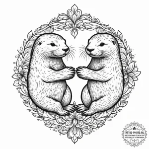 Tattoo design a pair of otters holding hands,... - эскиз тату (№1753917006_0, 30.07.2025 23:10) — tattoo-photo.ru