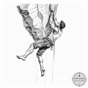 A rock climber hanging from a sheer cliff fac... - эскиз тату (№1753918806_0, 30.07.2025 23:40) — tattoo-photo.ru