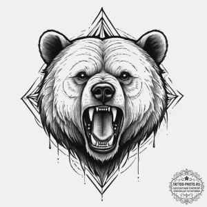 A powerful blackwork tattoo of a bear's head... - эскиз тату (№1753921165_0, 31.07.2025 00:19) — tattoo-photo.ru