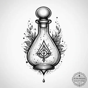 Tattoo design a small, stylized potion bottle... - эскиз тату (№1753922934_0, 31.07.2025 00:48) — tattoo-photo.ru