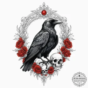 A raven perched on a skull, tattoo sketch des... - эскиз тату (№1753928796_0, 31.07.2025 02:26) — tattoo-photo.ru