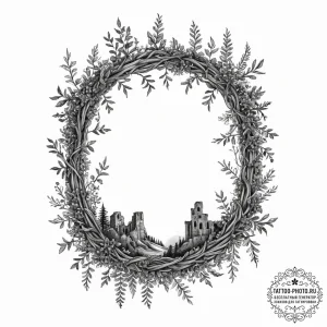 Tattoo design an ancient ruin covered in vine... - эскиз тату (№1753929183_0, 31.07.2025 02:33) — tattoo-photo.ru