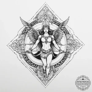 A valkyrie carrying a fallen soldier, tattoo... - эскиз тату (№1753930938_0, 31.07.2025 03:02) — tattoo-photo.ru