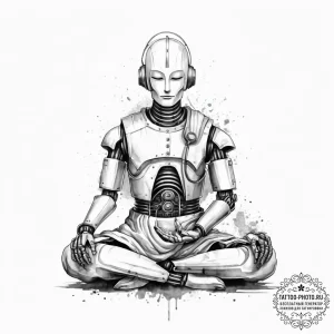 A robot monk in meditation, tattoo drawing ou... - эскиз тату (№1753932486_0, 31.07.2025 03:28) — tattoo-photo.ru