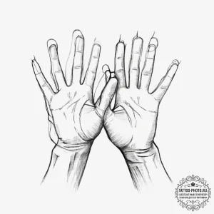 Tattoo sketch a 'high five' gesture, split be... - эскиз тату (№1753933067_0, 31.07.2025 03:37) — tattoo-photo.ru