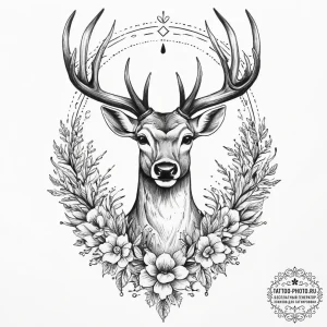 Deer, artistic tattoo sketch, old school trad... - эскиз тату (№1753933261_0, 31.07.2025 03:41) — tattoo-photo.ru